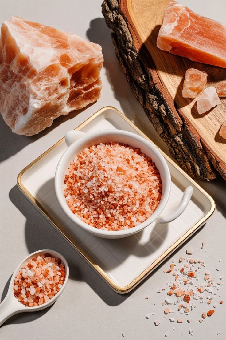 Mixed pink salt crystals and rocks